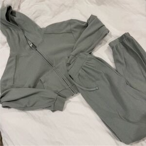 SKIMS Sage Green Super Soft Waffle Print Lounge Set - Hoodie & Joggers